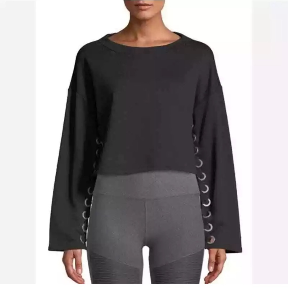 Suspension Lace-Up Cropped Pullover Sweater, Size S